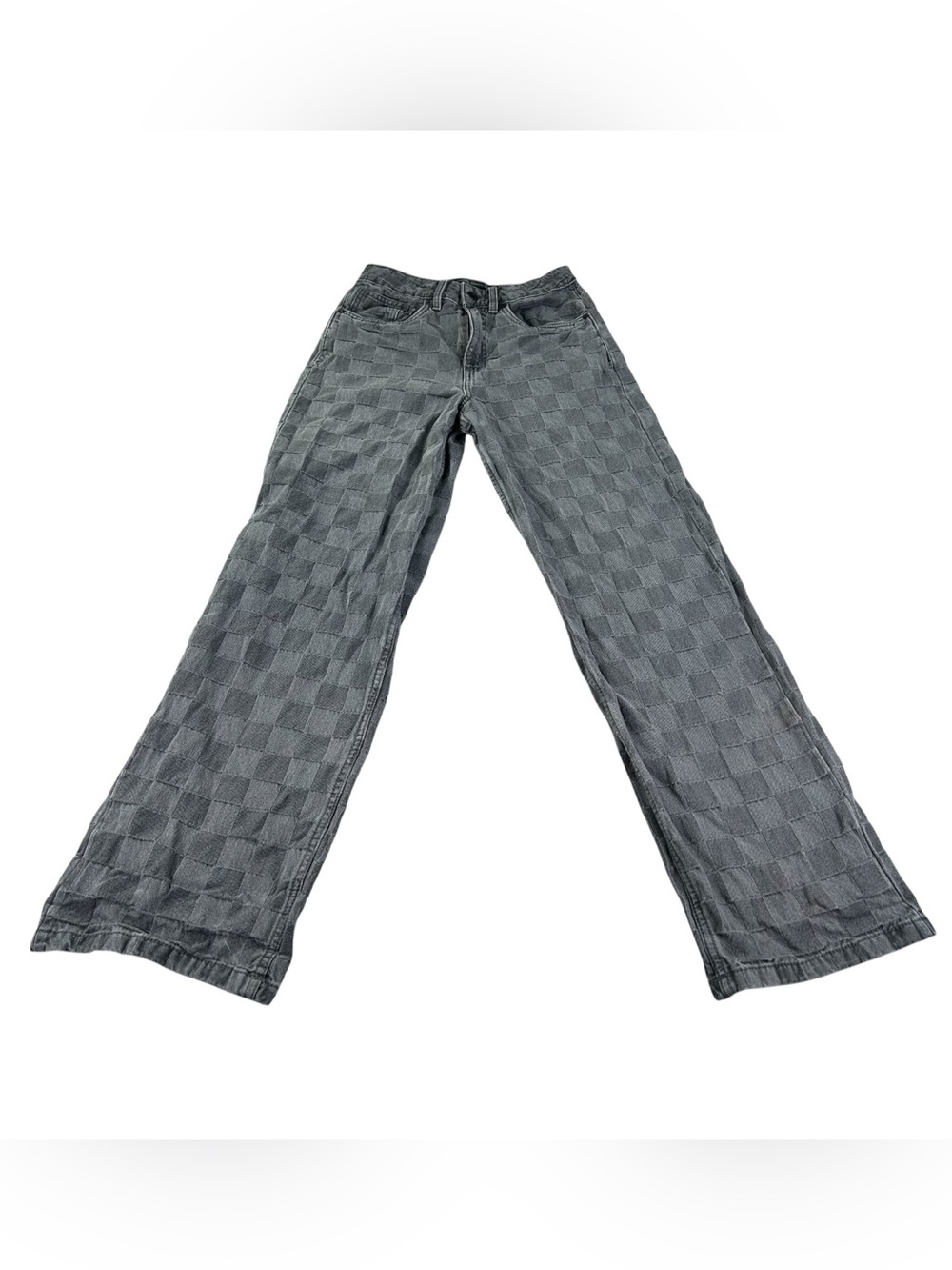 Vans Sirelle Baggy Checkerboard Patchwork Jeans Women’s 25 Black Gray